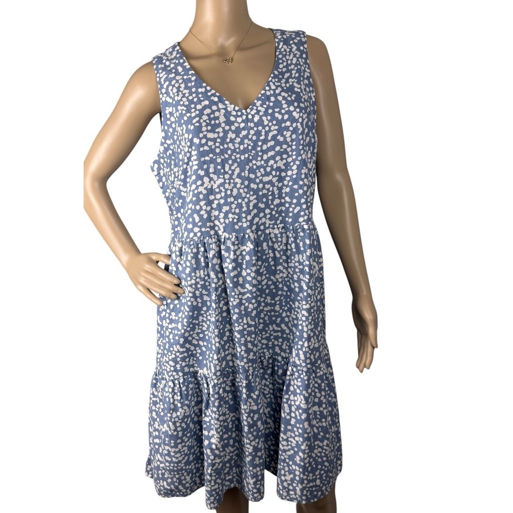 Matty M Tiered Linen Blend Cottagecore Lagenlook Loose Dress Women's Sz M‎ Blue